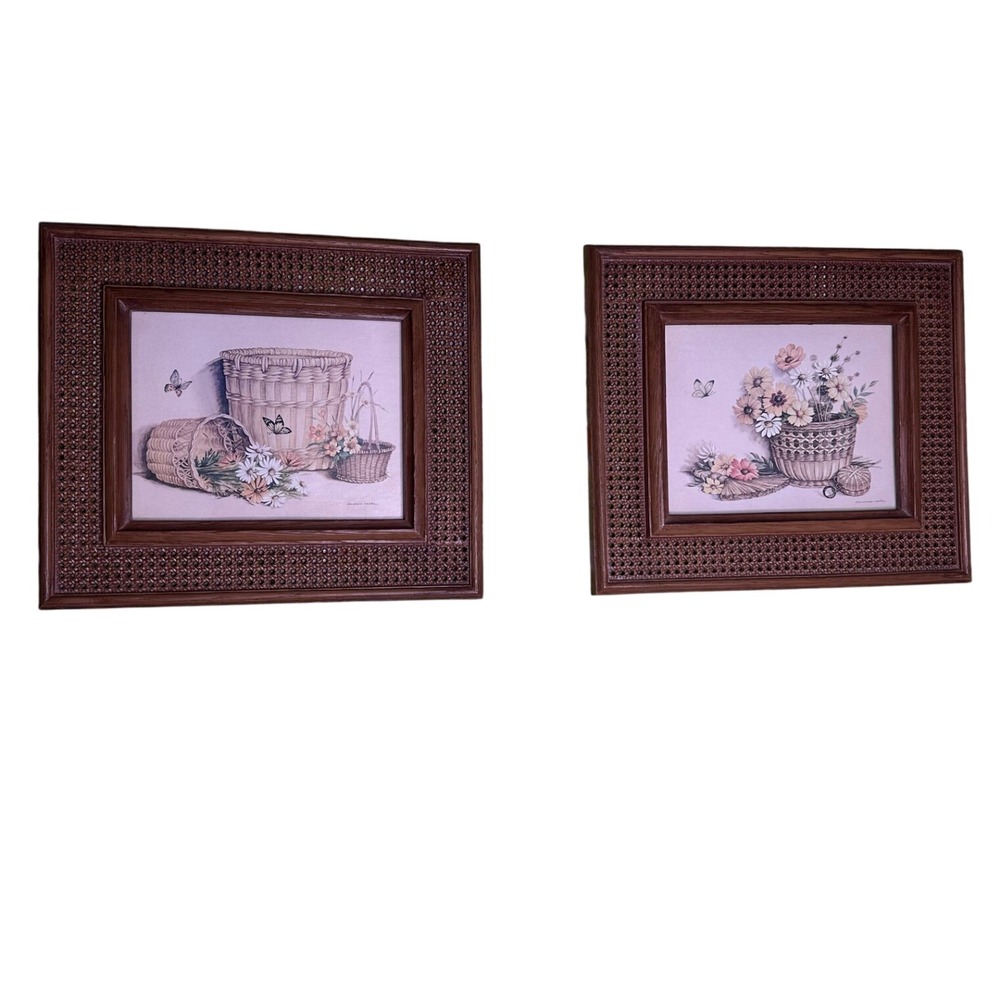 Vintage 1981 Homeco Claudessa Carter Floral Butterfly Basket Set Faux Wicker